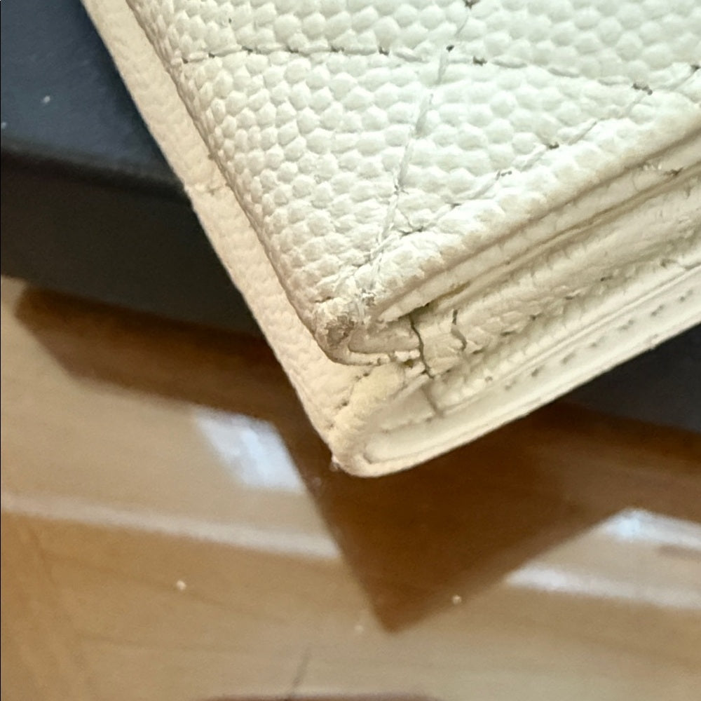 Chanel White Caviar Quilted Trifold Wallet