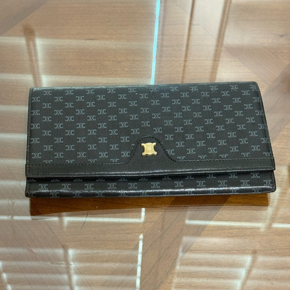 Celine Black and Grey Leather Macadam Long Wallet