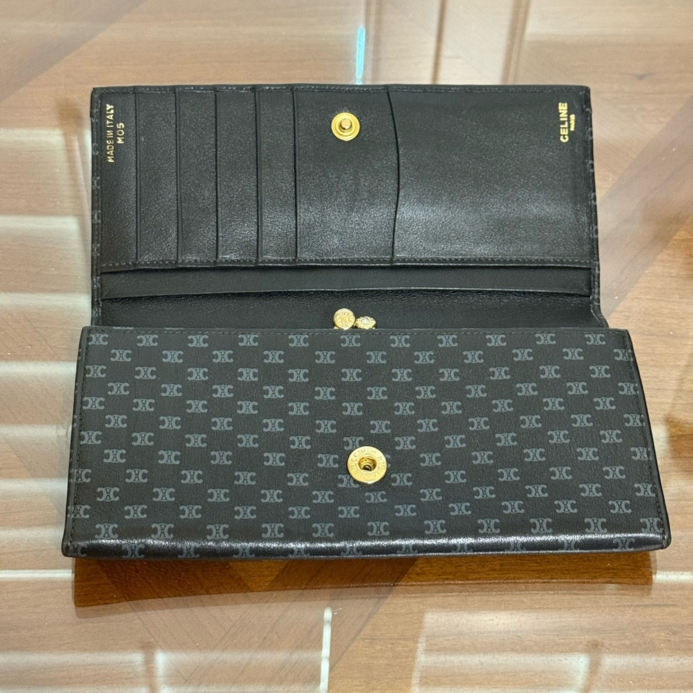Celine Black and Grey Leather Macadam Long Wallet