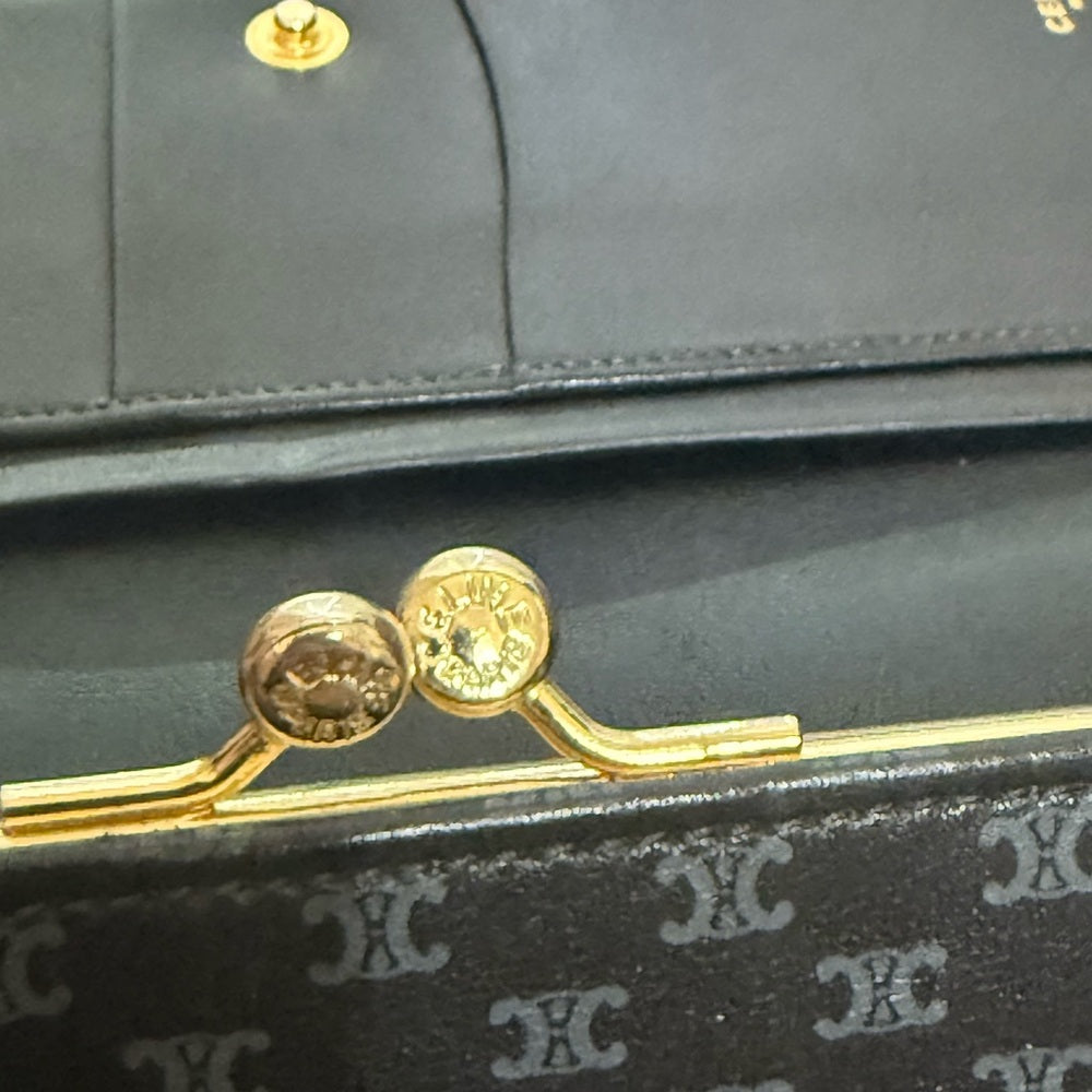 Celine Black and Grey Leather Macadam Long Wallet