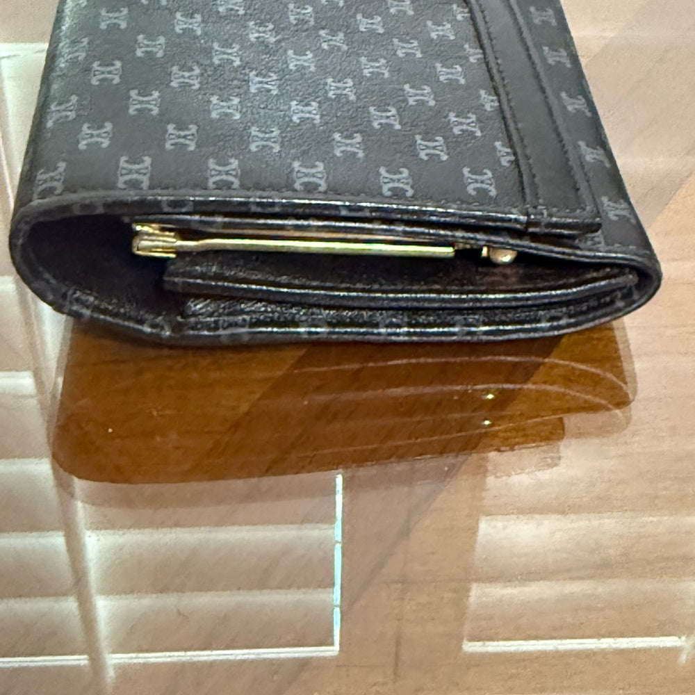 Celine Black and Grey Leather Macadam Long Wallet