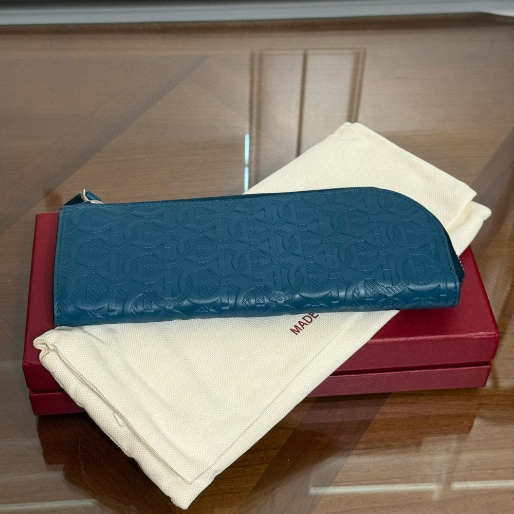 New Salvatore Ferragamo Teal Embossed Leather Case