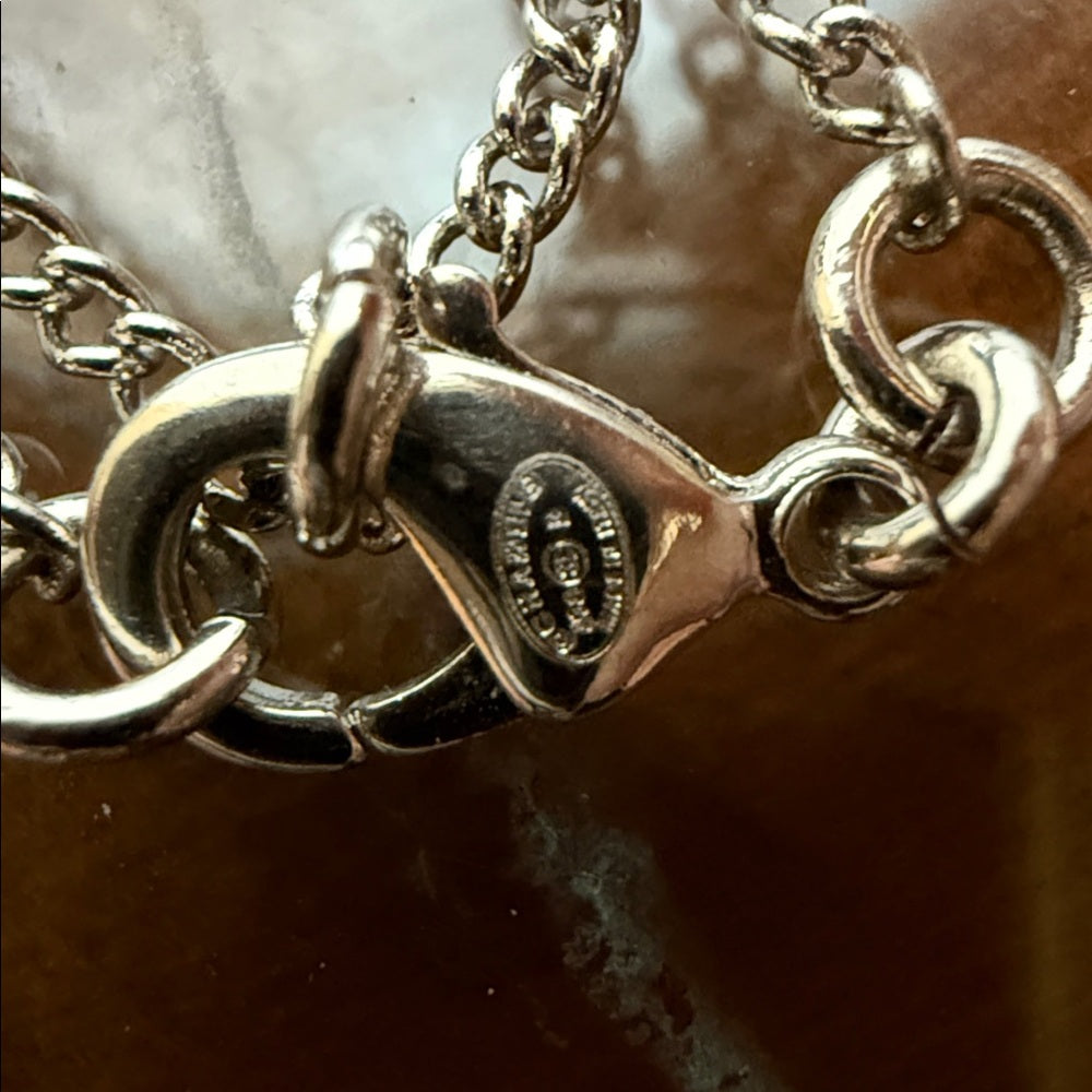 CHANEL Silver Rhinestone & Pearl Pendant Necklace