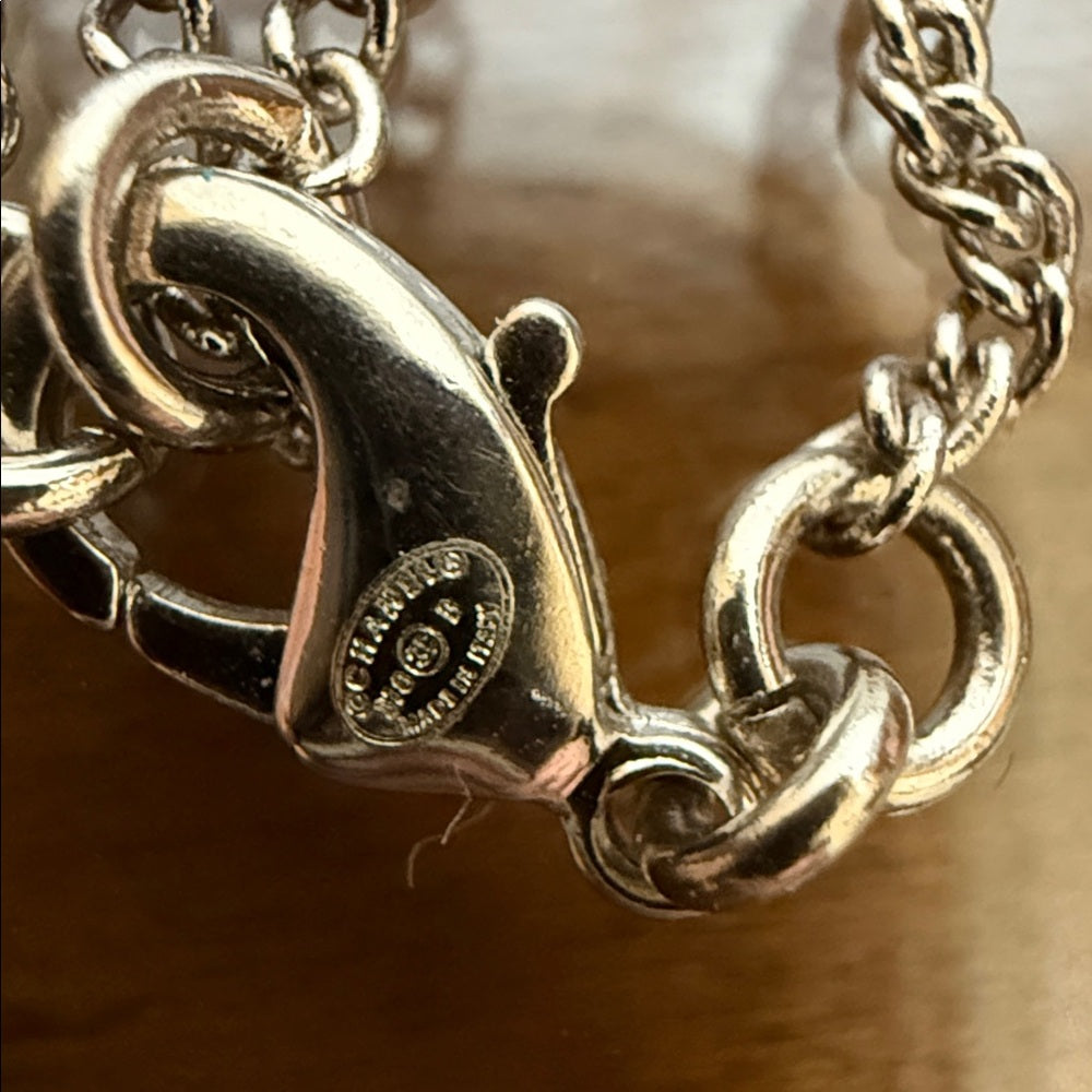 CHANEL Silver Rhinestone & Pearl Pendant Necklace