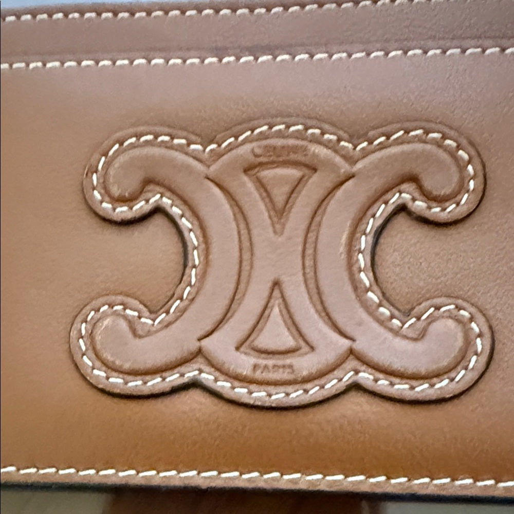 Celine Triomphe Brown Leather Card Holder