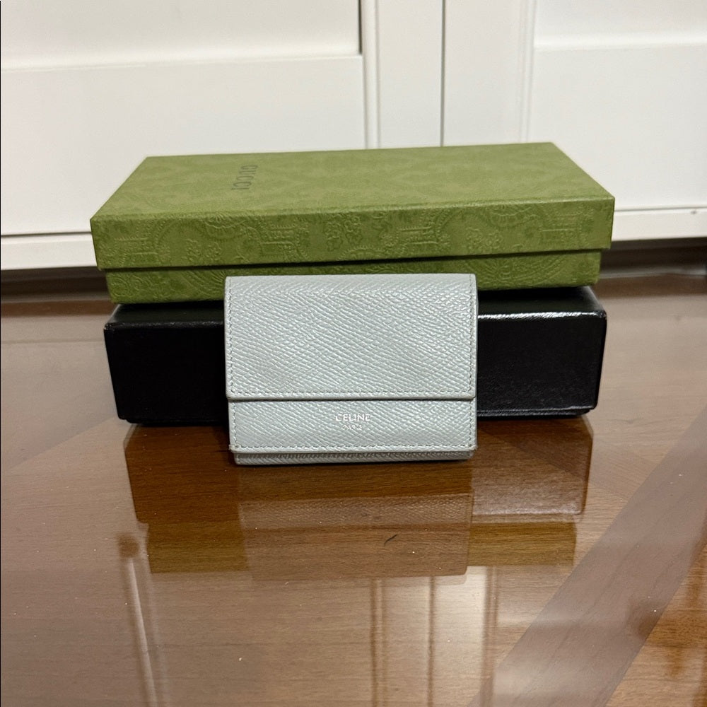 Celine Light Grey Leather Trifold Wallet