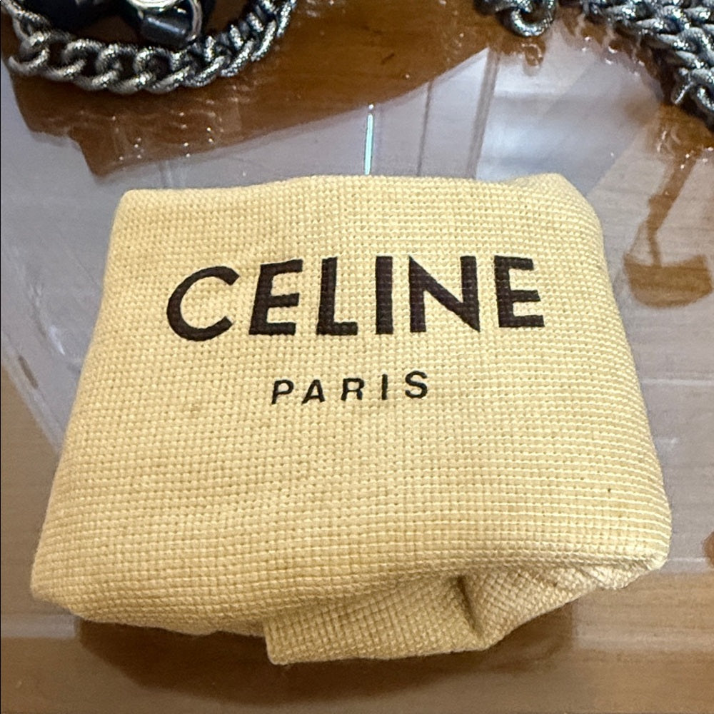 Celine Black Leather Bag with Chain Strap and Lock Set