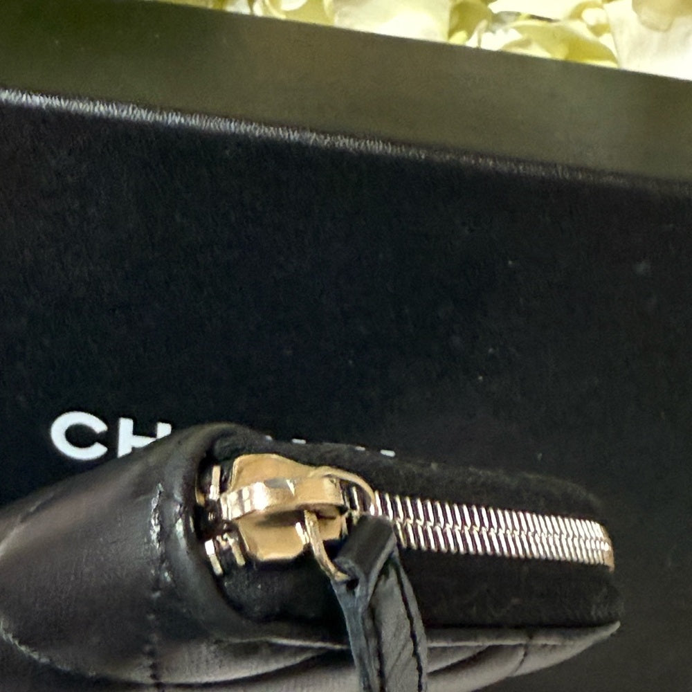 CHANEL Black Matelasse Lambskin Zip Around Wallet
