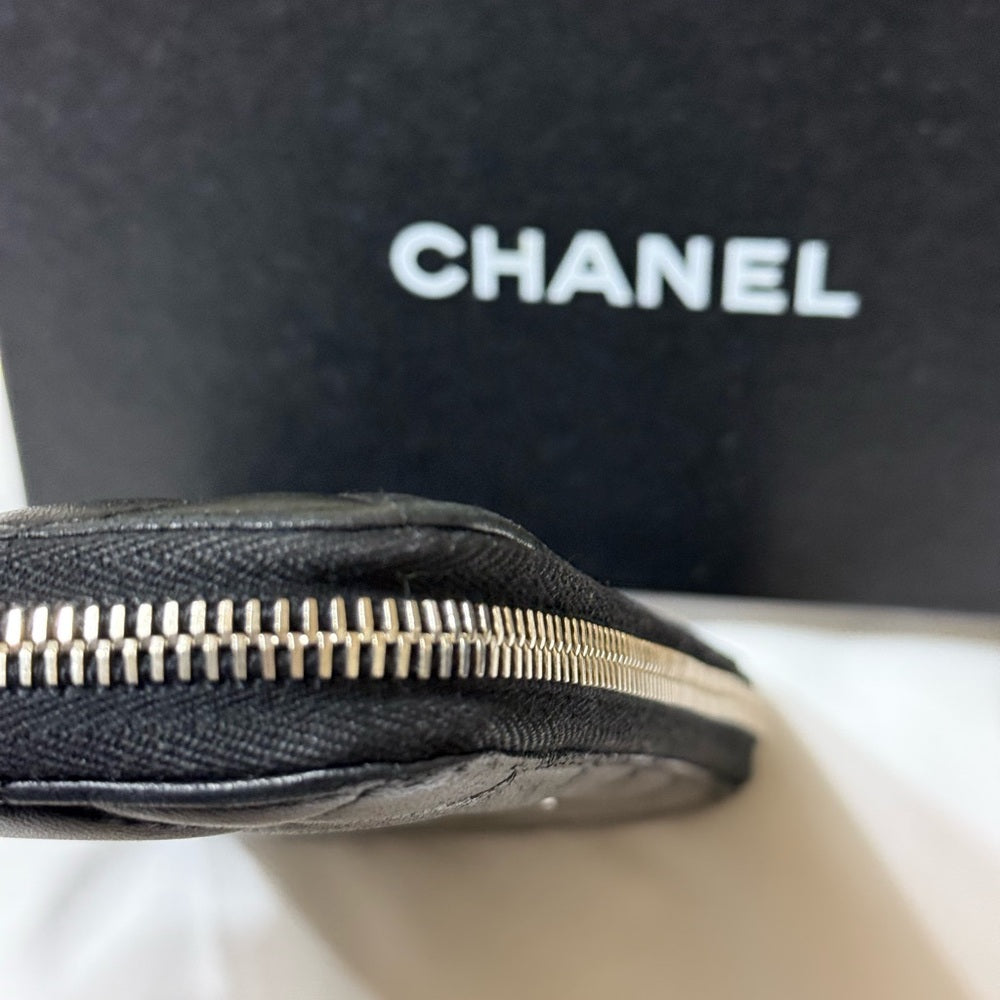 CHANEL Black Matelasse Lambskin Zip Around Wallet