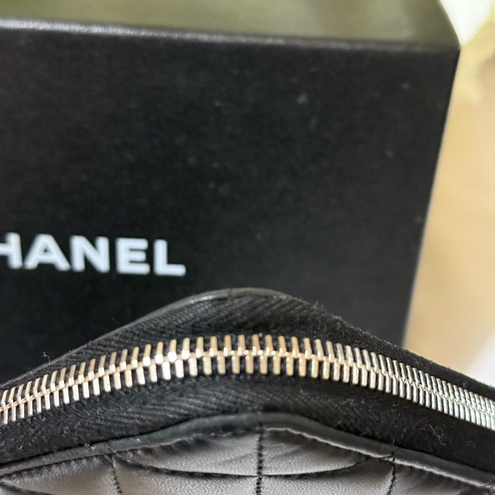 CHANEL Black Matelasse Lambskin Zip Around Wallet