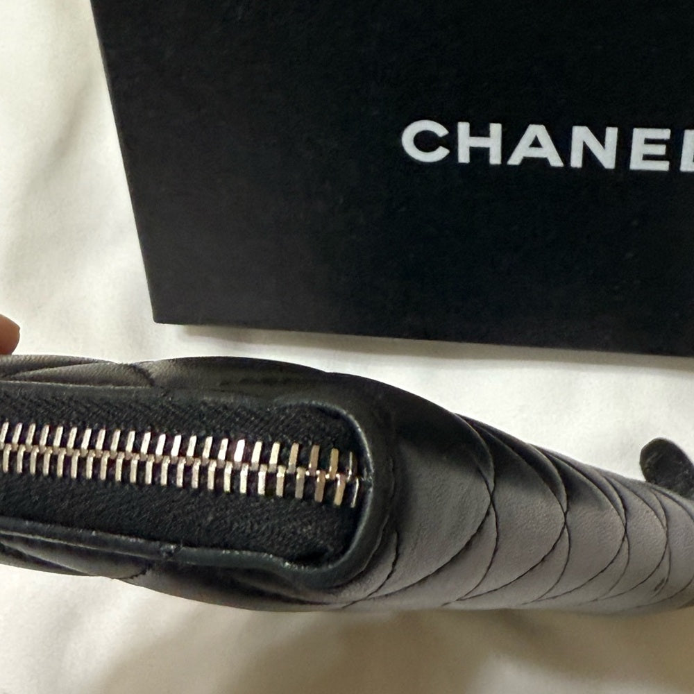 CHANEL Black Matelasse Lambskin Zip Around Wallet