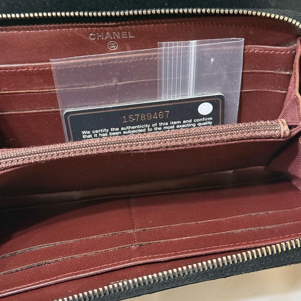 CHANEL Black Matelasse Lambskin Zip Around Wallet