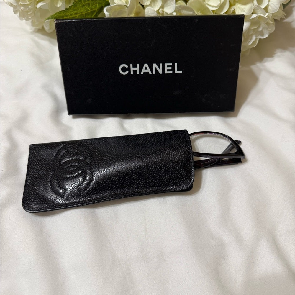 Chanel Black Caviar Leather Eyeglass Case