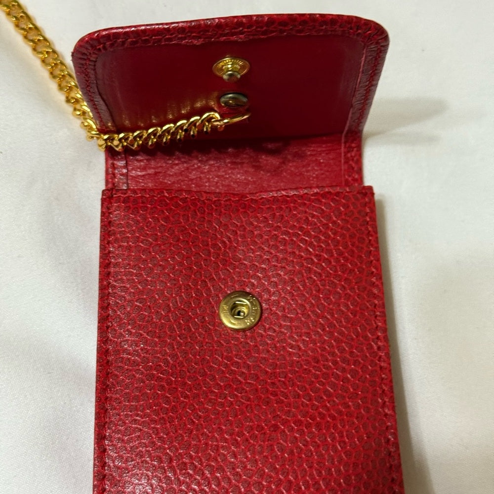 CHANEL Vibrant Red Caviar Leather Case With Chain