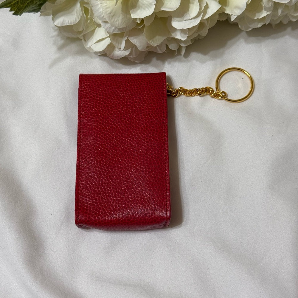 CHANEL Vibrant Red Caviar Leather Case With Chain