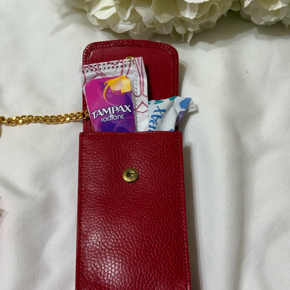 CHANEL Vibrant Red Caviar Leather Case With Chain