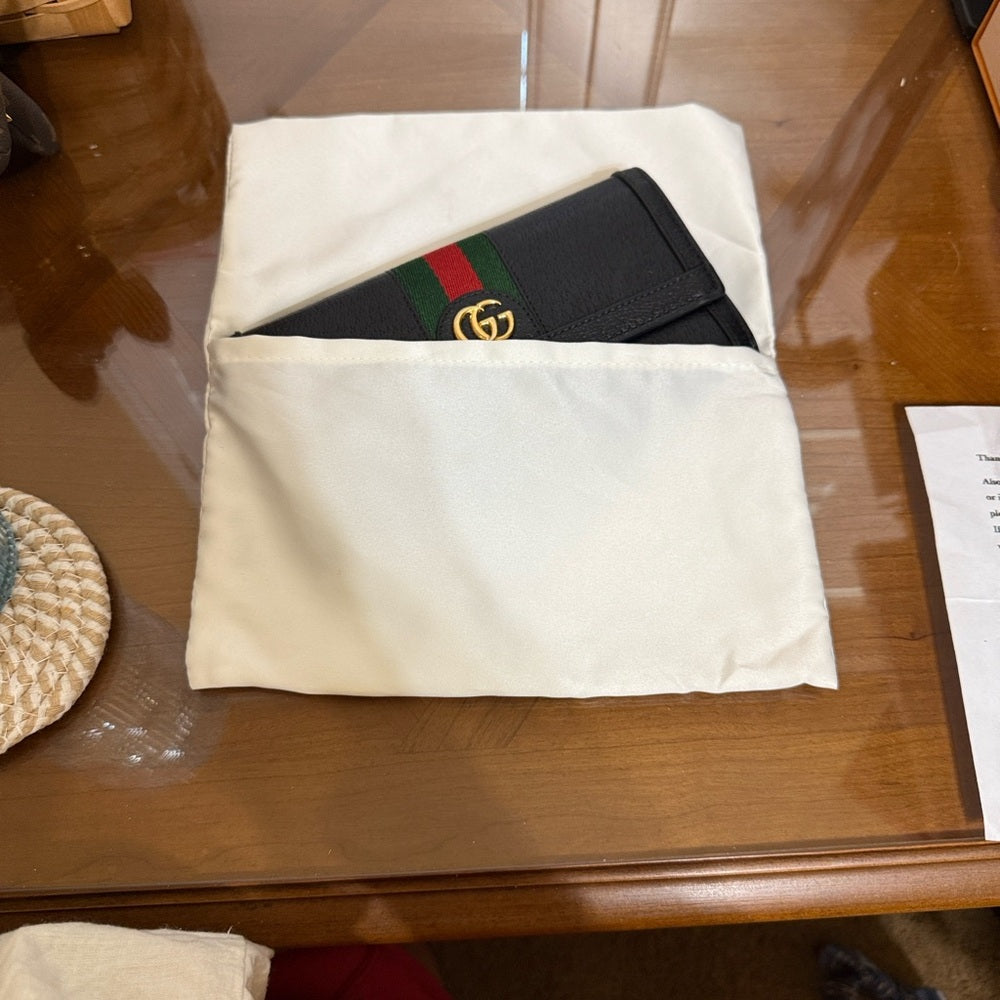 GUCCI Ophidia GG Logo Leather Long Bifold Wallet