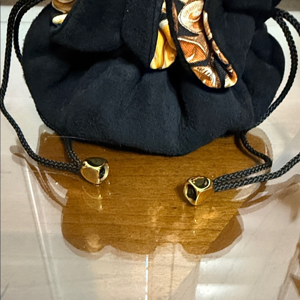 HERMES Black Bourse Abijou Suede and Silk Jewelry Bag