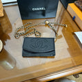 CHANEL Black Grained Calfskin Bifold Wallet on Chain