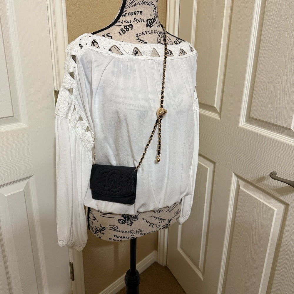 CHANEL Black Grained Calfskin Bifold Wallet on Chain