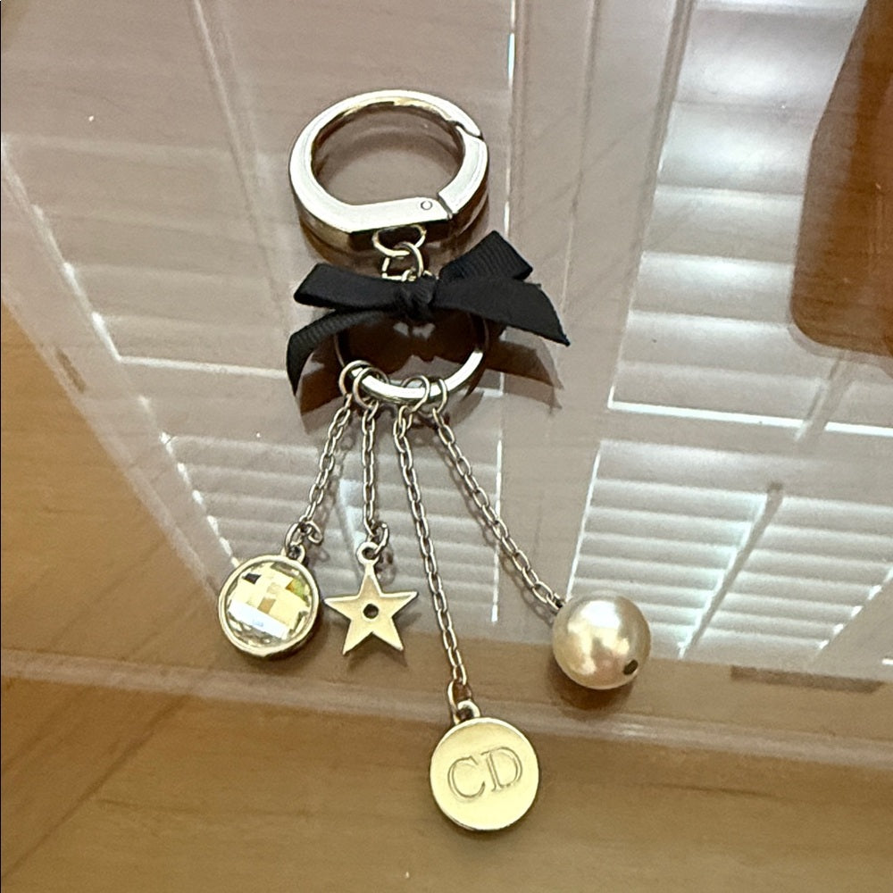 Dior Black and Silver Crystal and Pearl Bag Charm