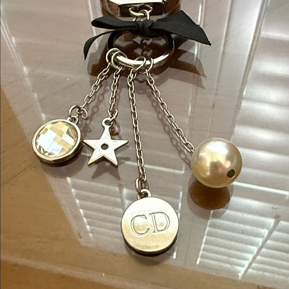 Dior Black and Silver Crystal and Pearl Bag Charm