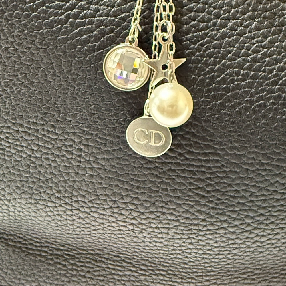 Dior Black and Silver Crystal and Pearl Bag Charm