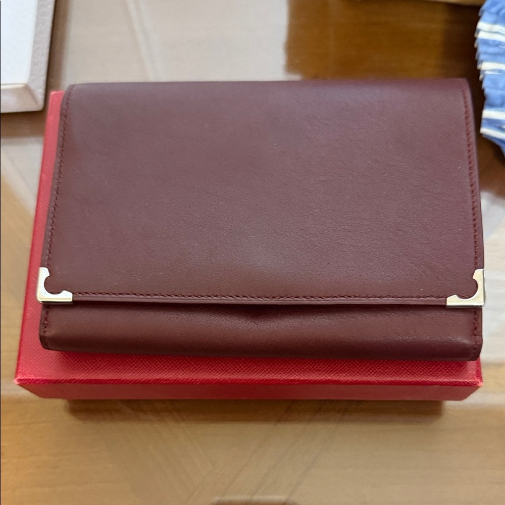 Cartier Dark Brown Leather Wallet with Silver Details