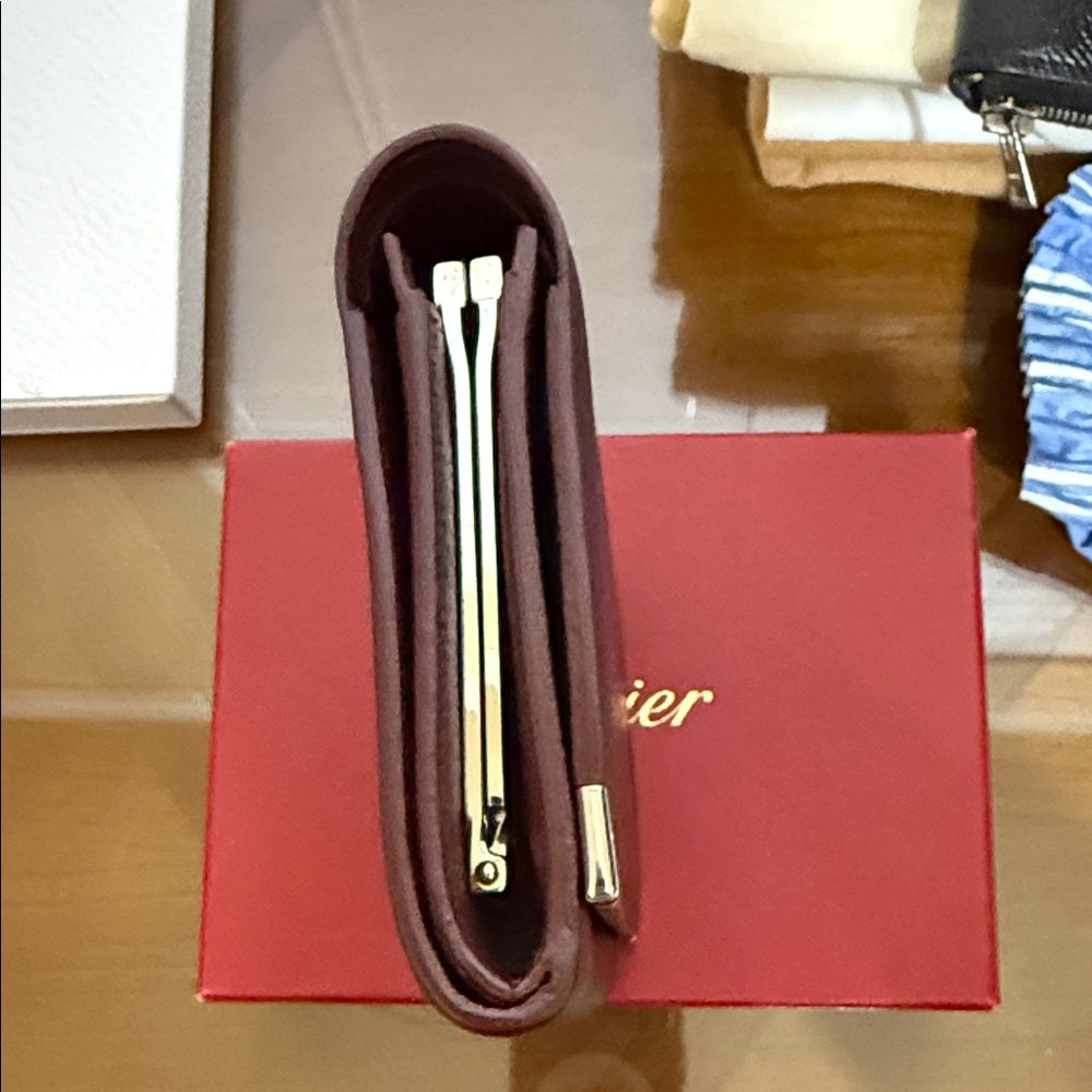 Cartier Dark Brown Leather Wallet with Silver Details