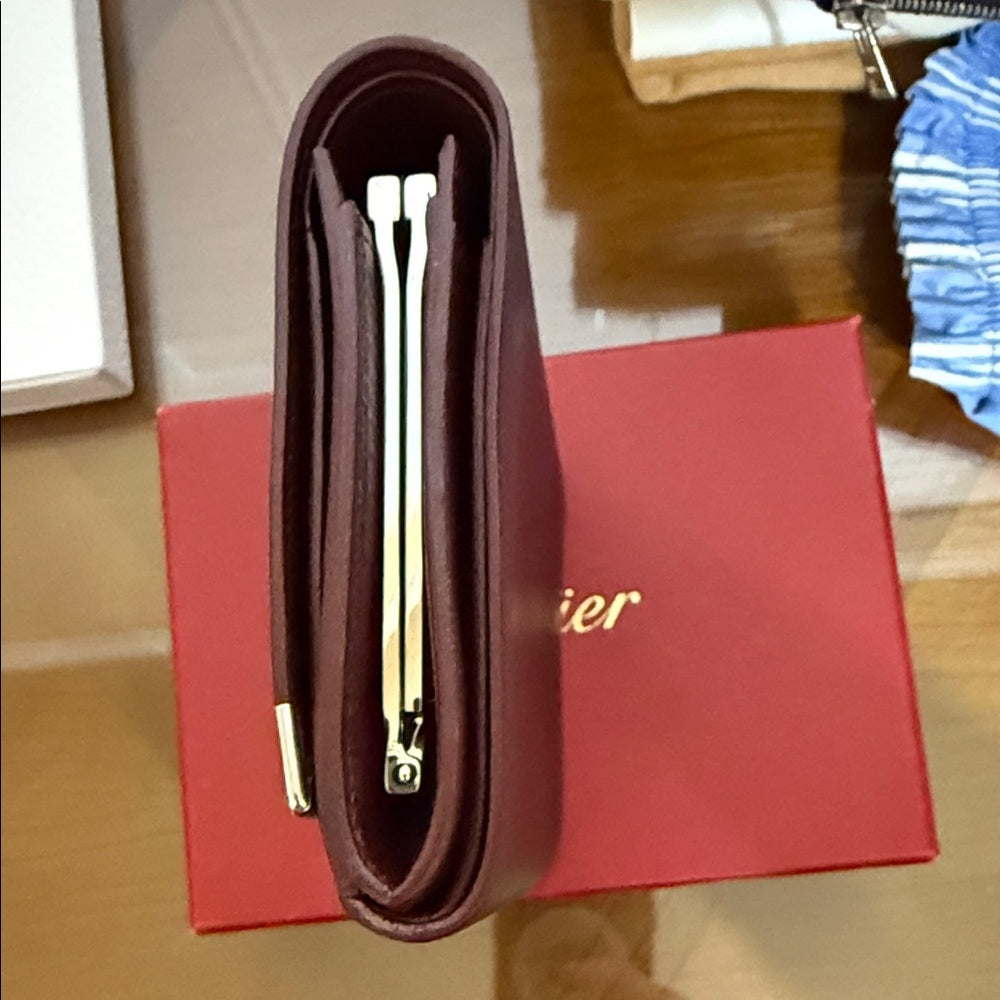 Cartier Dark Brown Leather Wallet with Silver Details