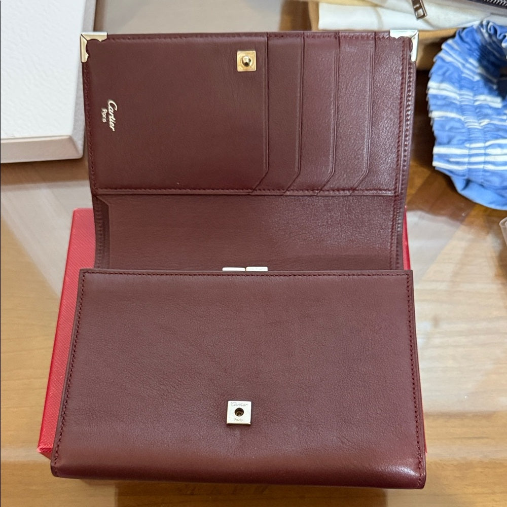 Cartier Dark Brown Leather Wallet with Silver Details
