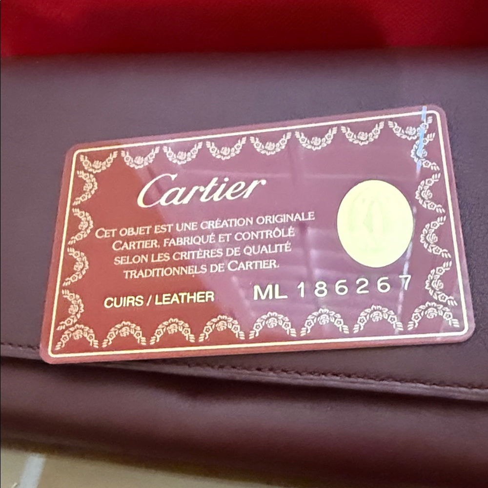 Cartier Dark Brown Leather Wallet with Silver Details