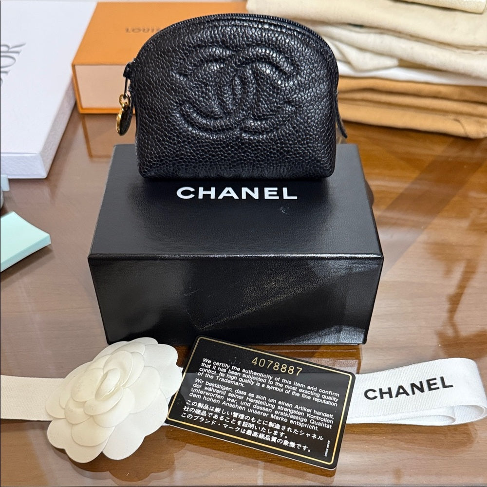 CHANEL Black Grained Leather Cosmetic Case