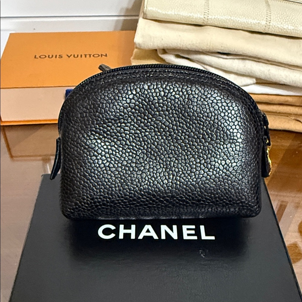 CHANEL Black Grained Leather Cosmetic Case