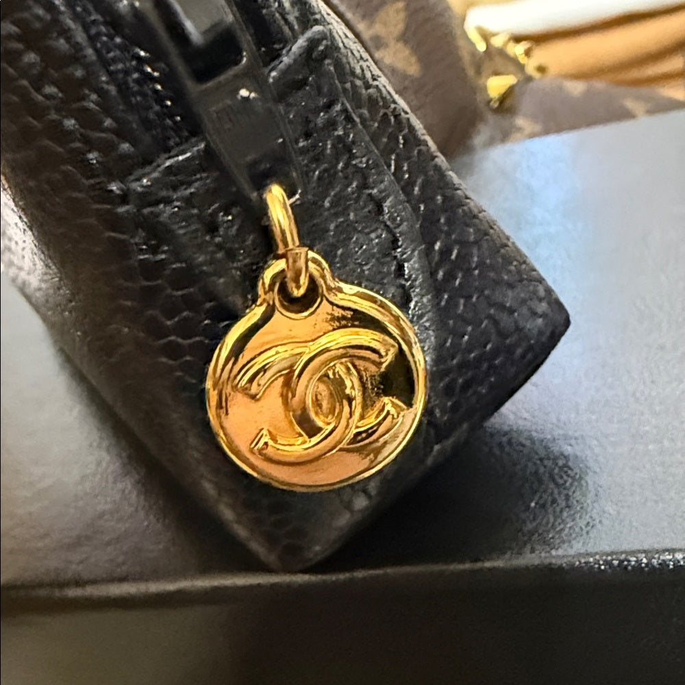 CHANEL Black Grained Leather Cosmetic Case