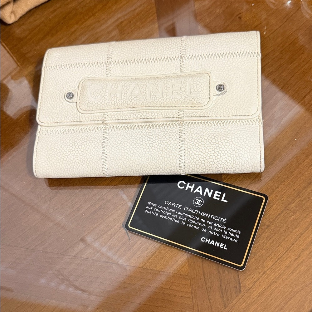CHANEL Ivory Grained Leather Wild Stitch Wallet
