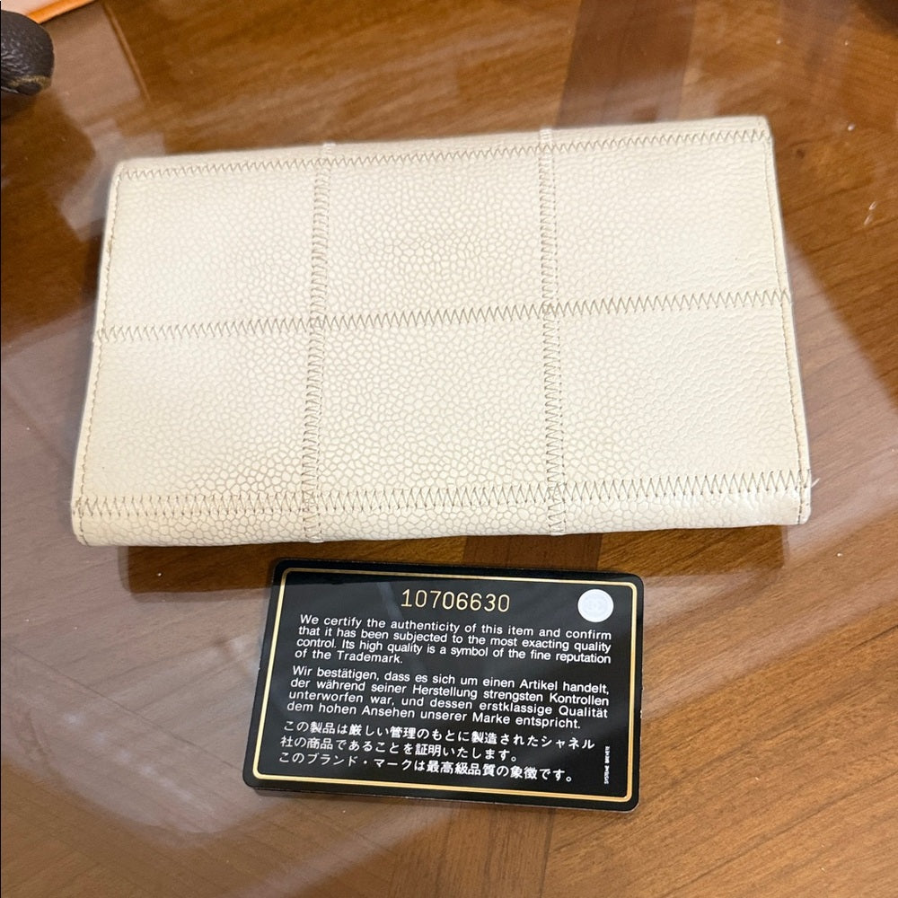 CHANEL Ivory Grained Leather Wild Stitch Wallet