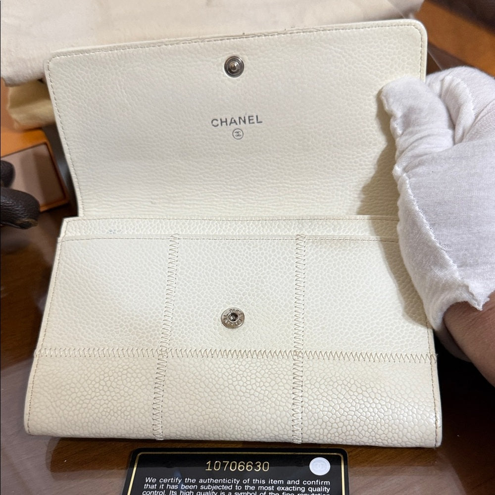 CHANEL Ivory Grained Leather Wild Stitch Wallet