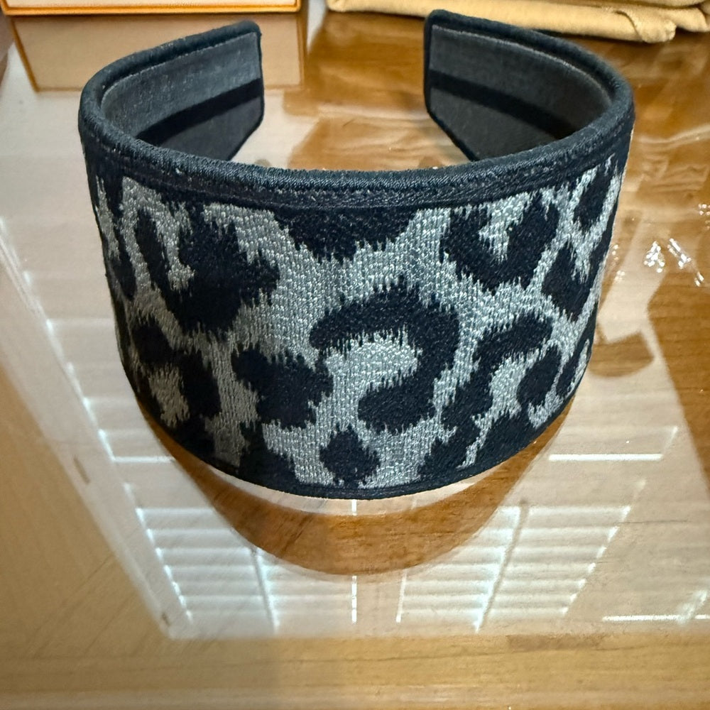 Dior Elegant Large Gray and Black Leopard Headband
