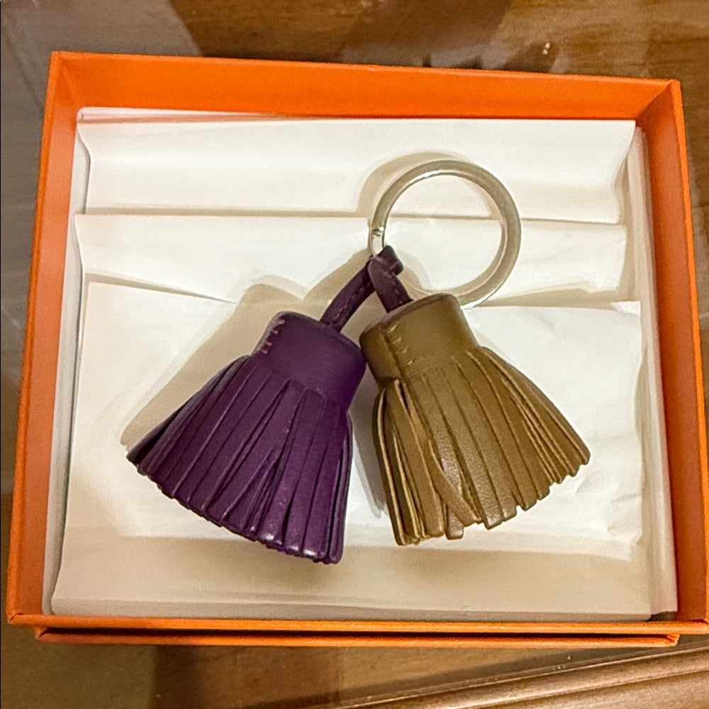 Hermes Leather Carmen Tassel Keychain Set - Purple and Tan