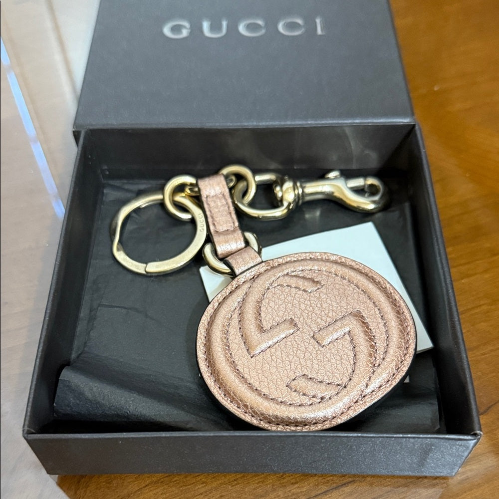 Gucci Rose Leather Keychain with Gold Accents