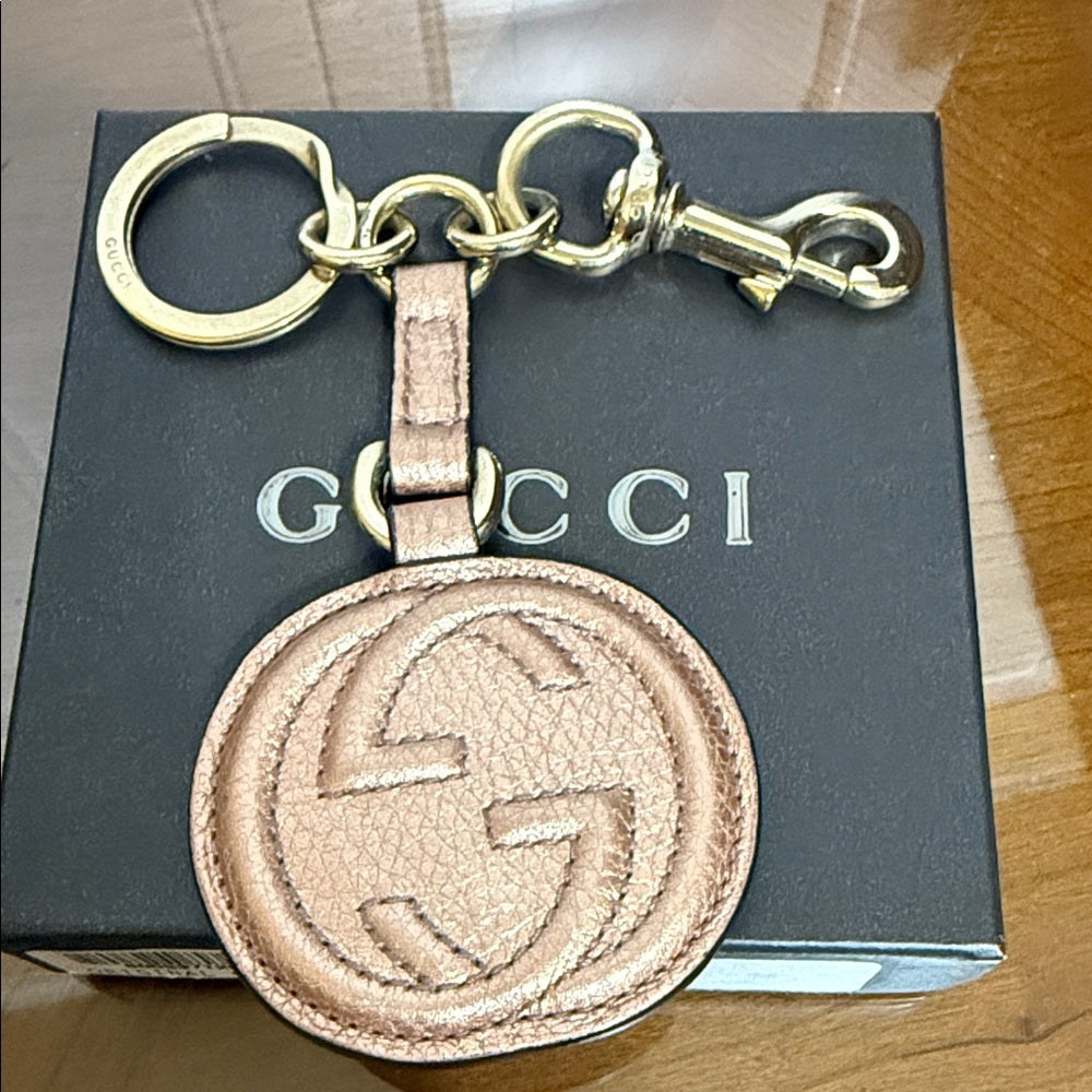 Gucci Rose Leather Keychain with Gold Accents