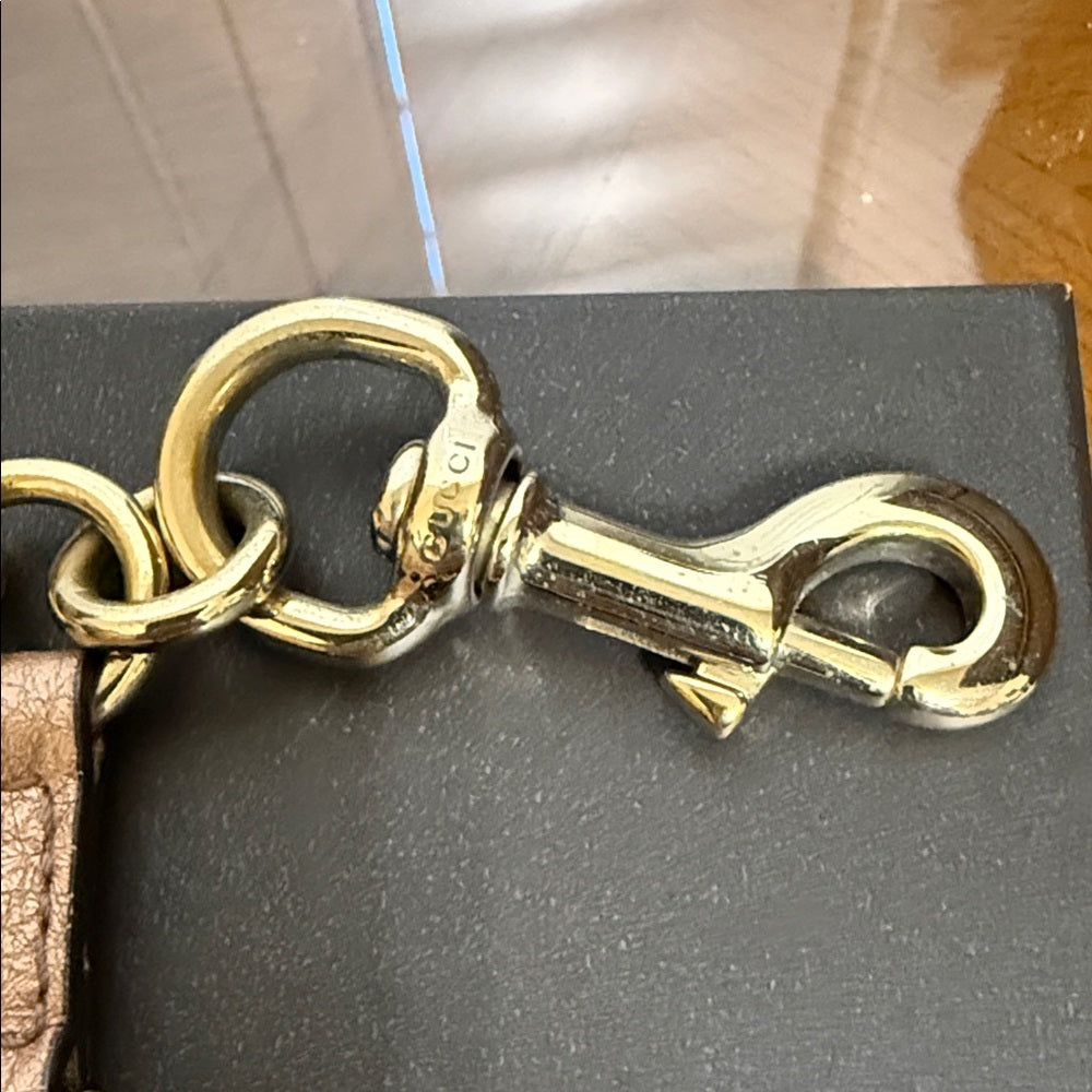 Gucci Rose Leather Keychain with Gold Accents