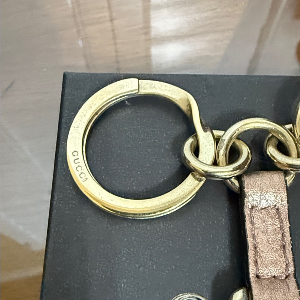 Gucci Rose Leather Keychain with Gold Accents