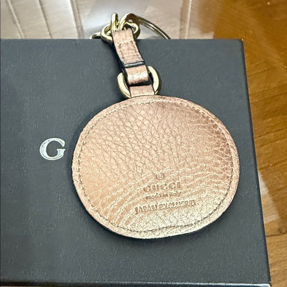 Gucci Rose Leather Keychain with Gold Accents