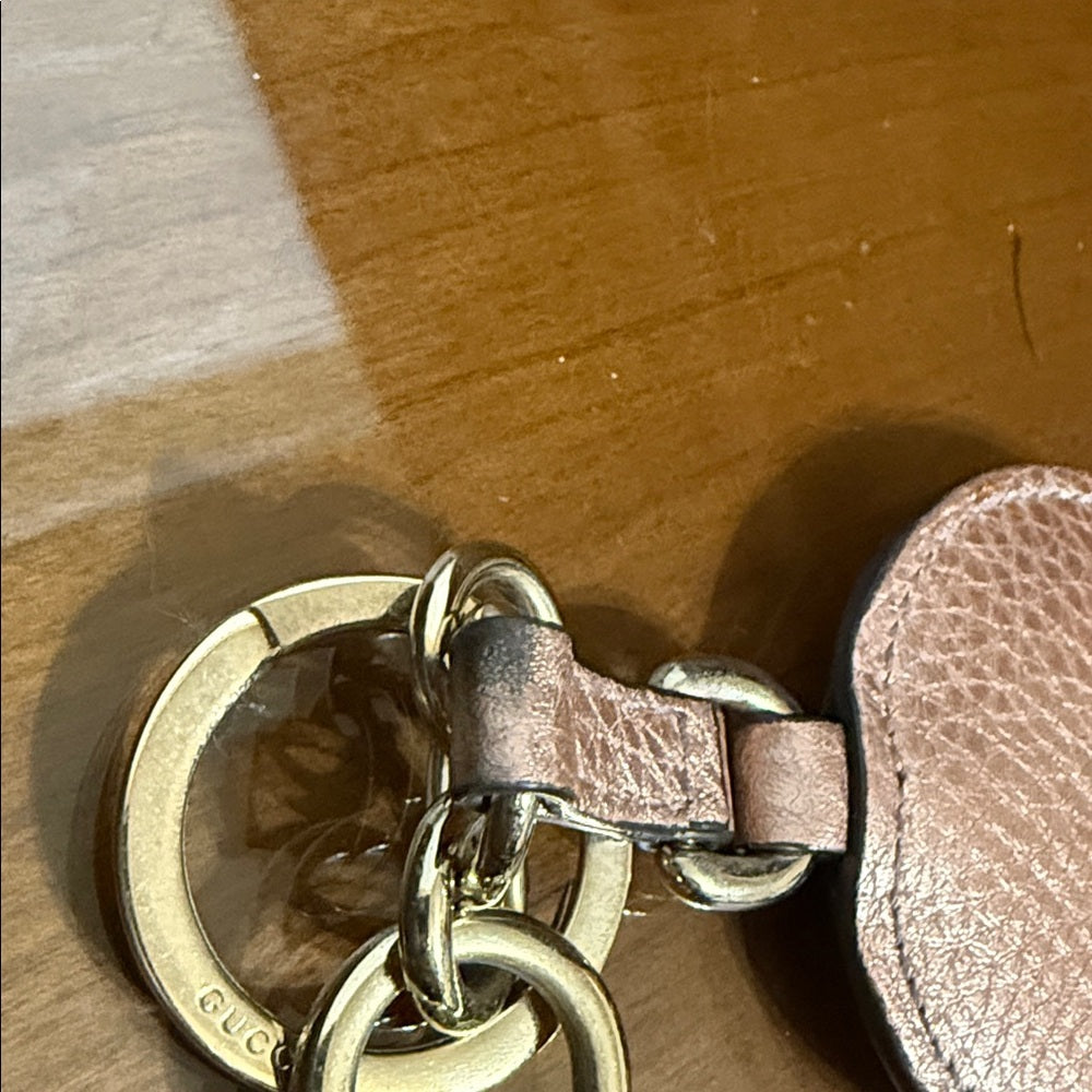Gucci Rose Leather Keychain with Gold Accents