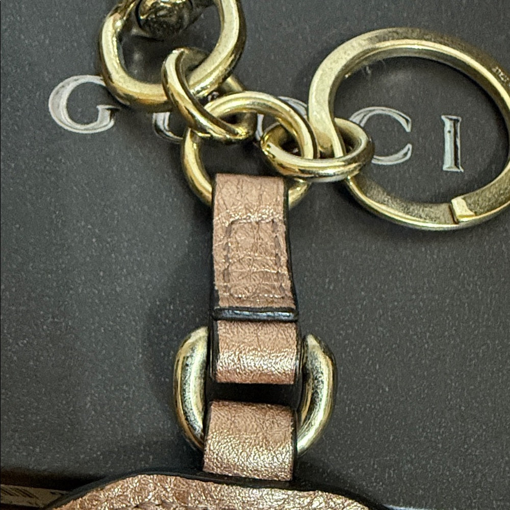 Gucci Rose Leather Keychain with Gold Accents