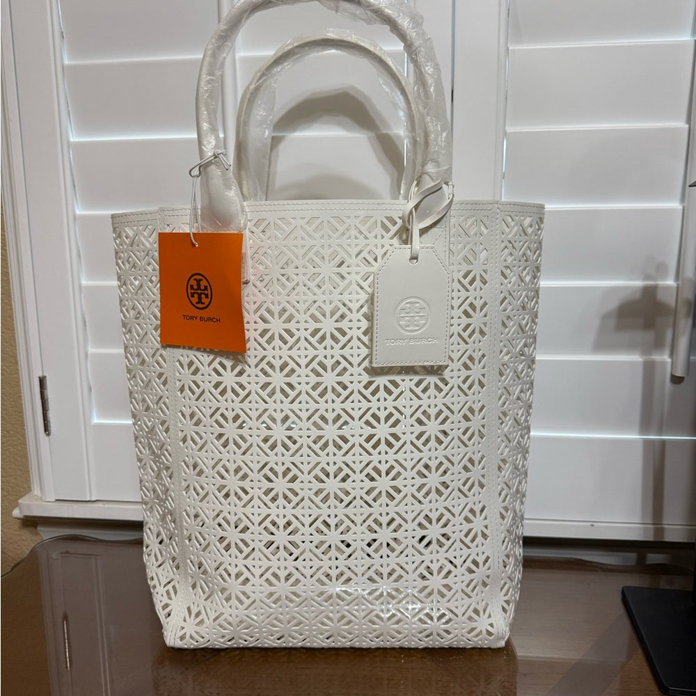 New Tory Burch White Cutout Tote