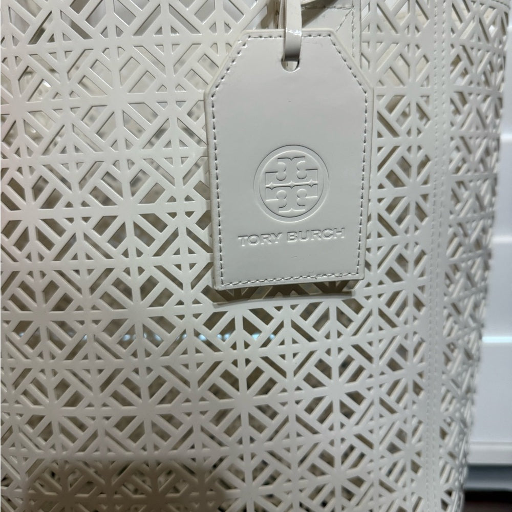 New Tory Burch White Cutout Tote