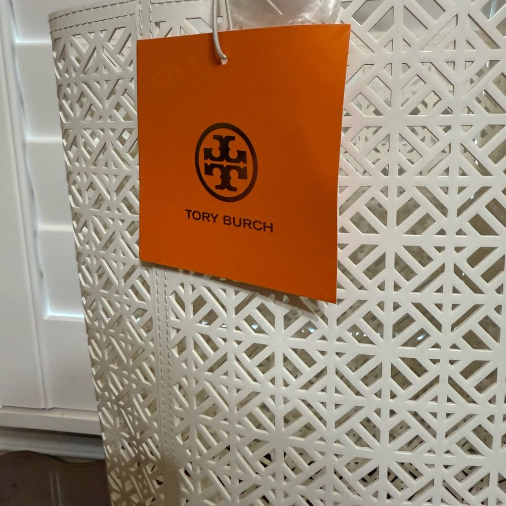 New Tory Burch White Cutout Tote
